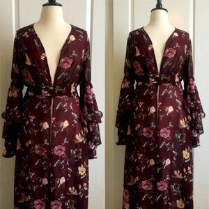 Fashion to Figure Dark Red/Burgundy Floral Duster 0 Never Worn